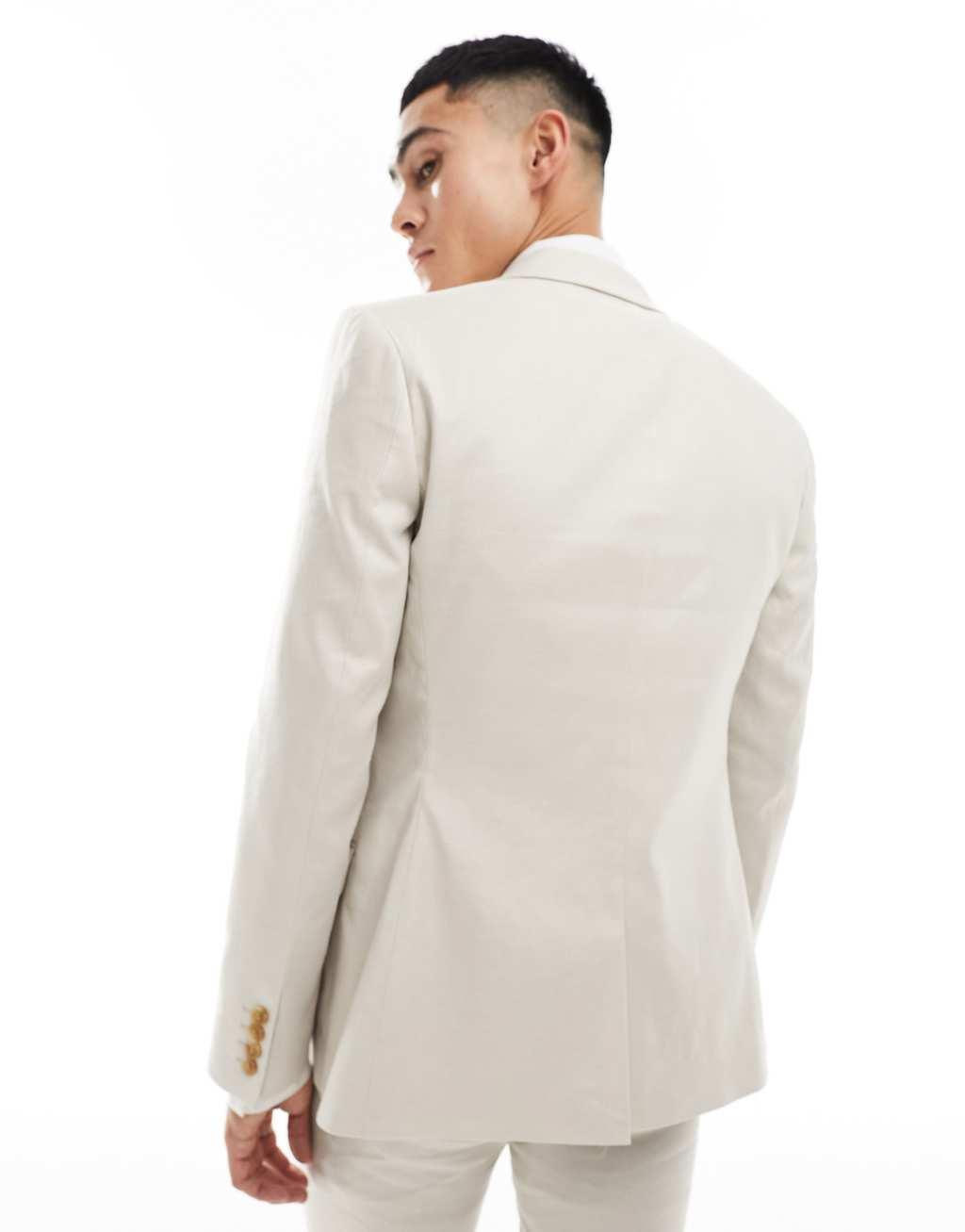 ASOS DESIGN skinny linen suit jacket in stone Product Image