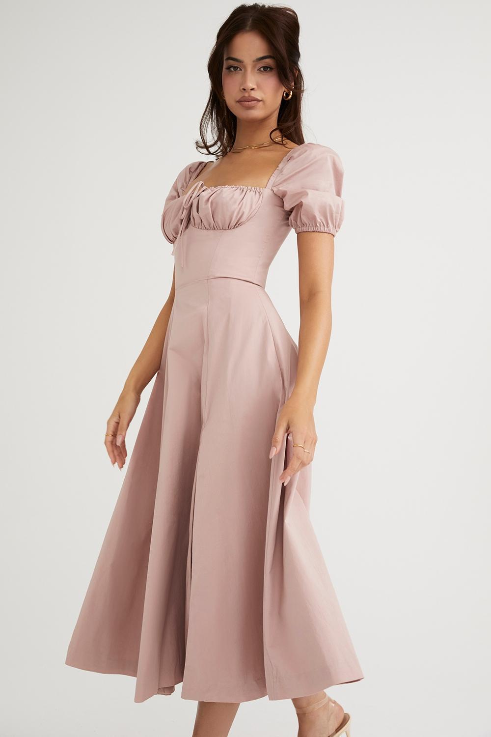 Tallulah Blush Puff Sleeve Midi Dress Product Image