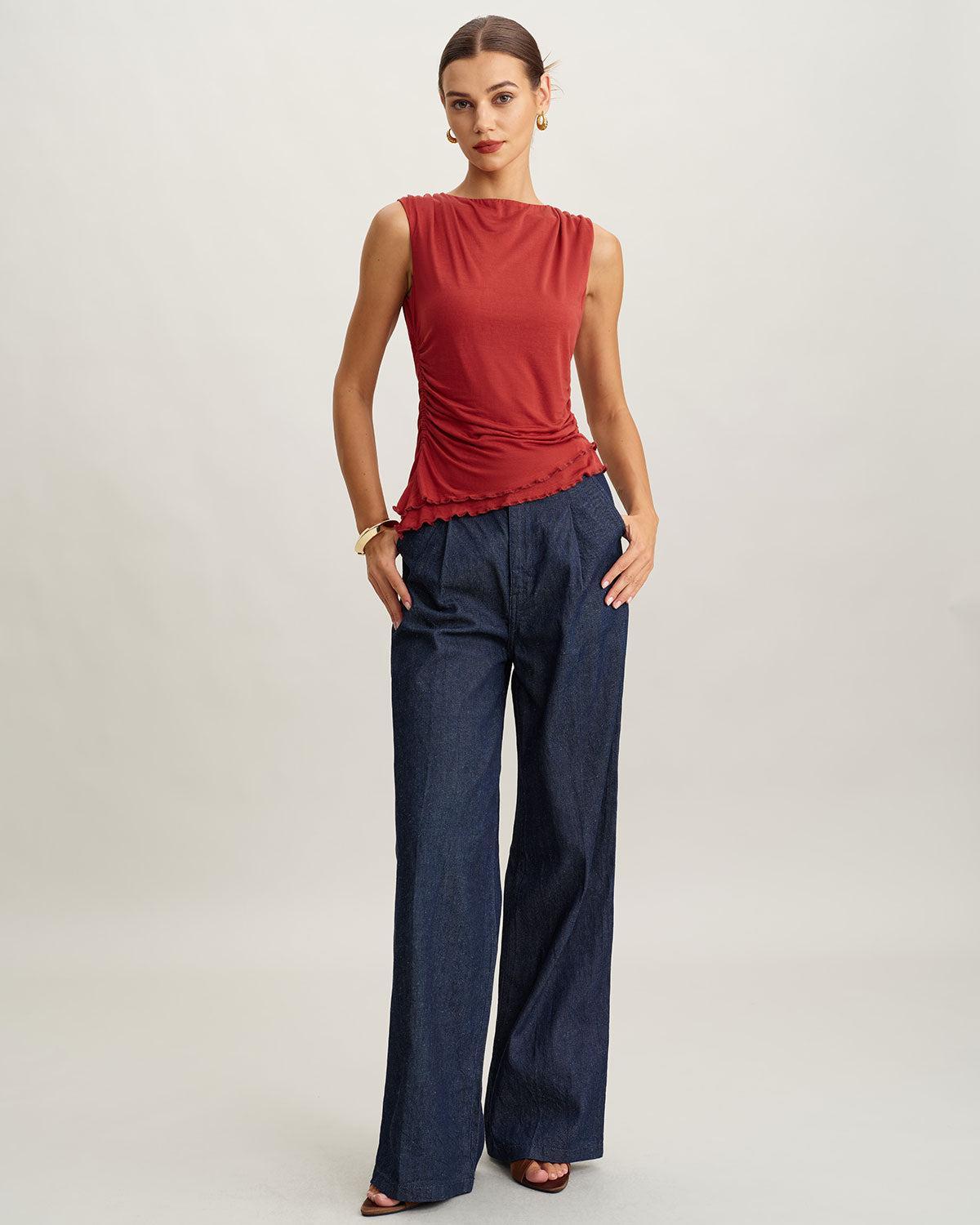 Red Round Neck Cropped Tank Top Product Image