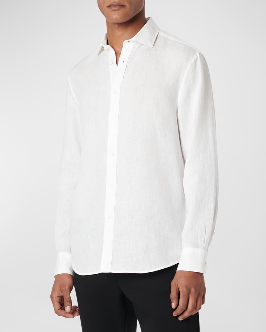 Mens Solid Linen Shaped Sport Shirt Product Image