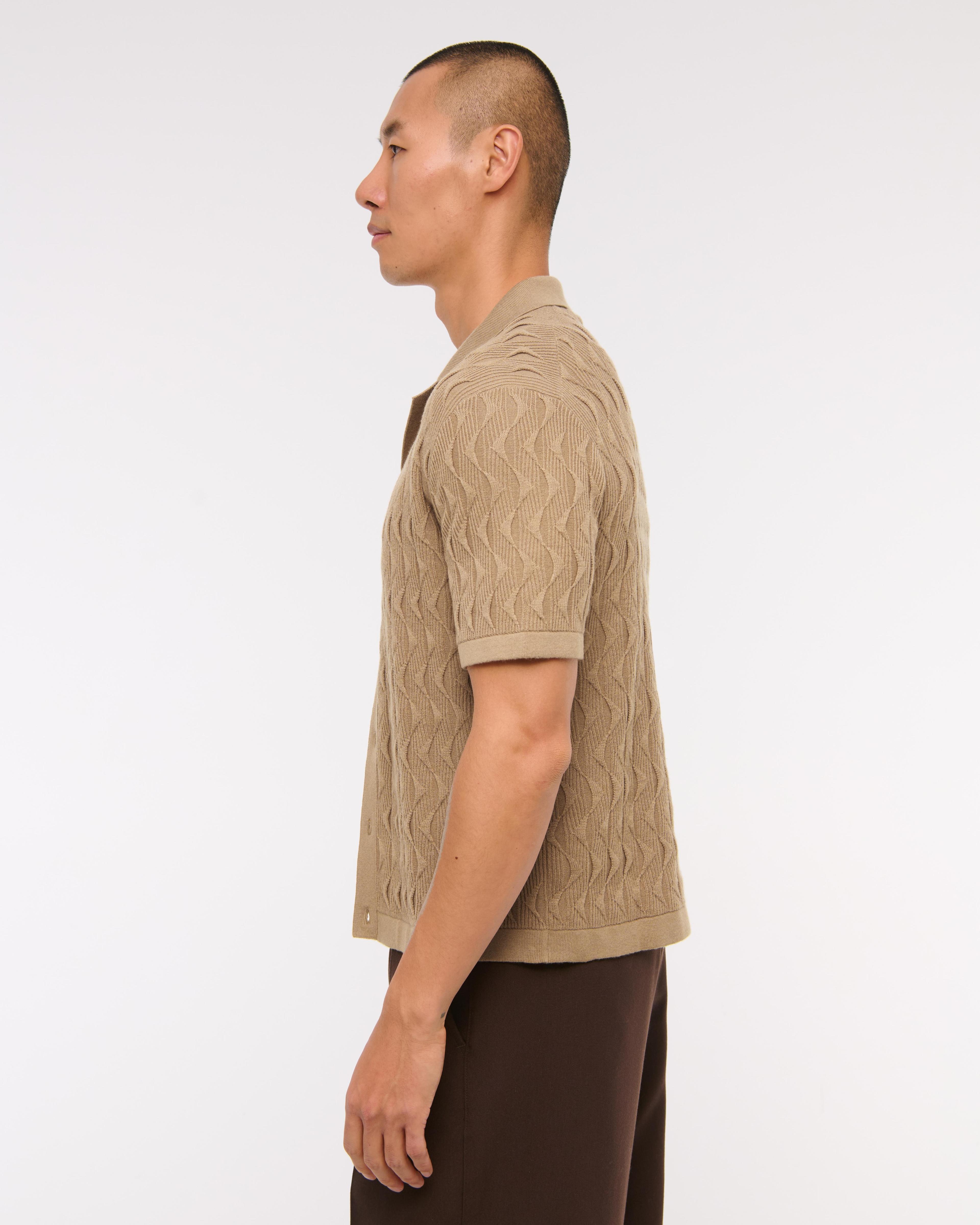 Geometric Stitch Button-Through Sweater Polo Product Image