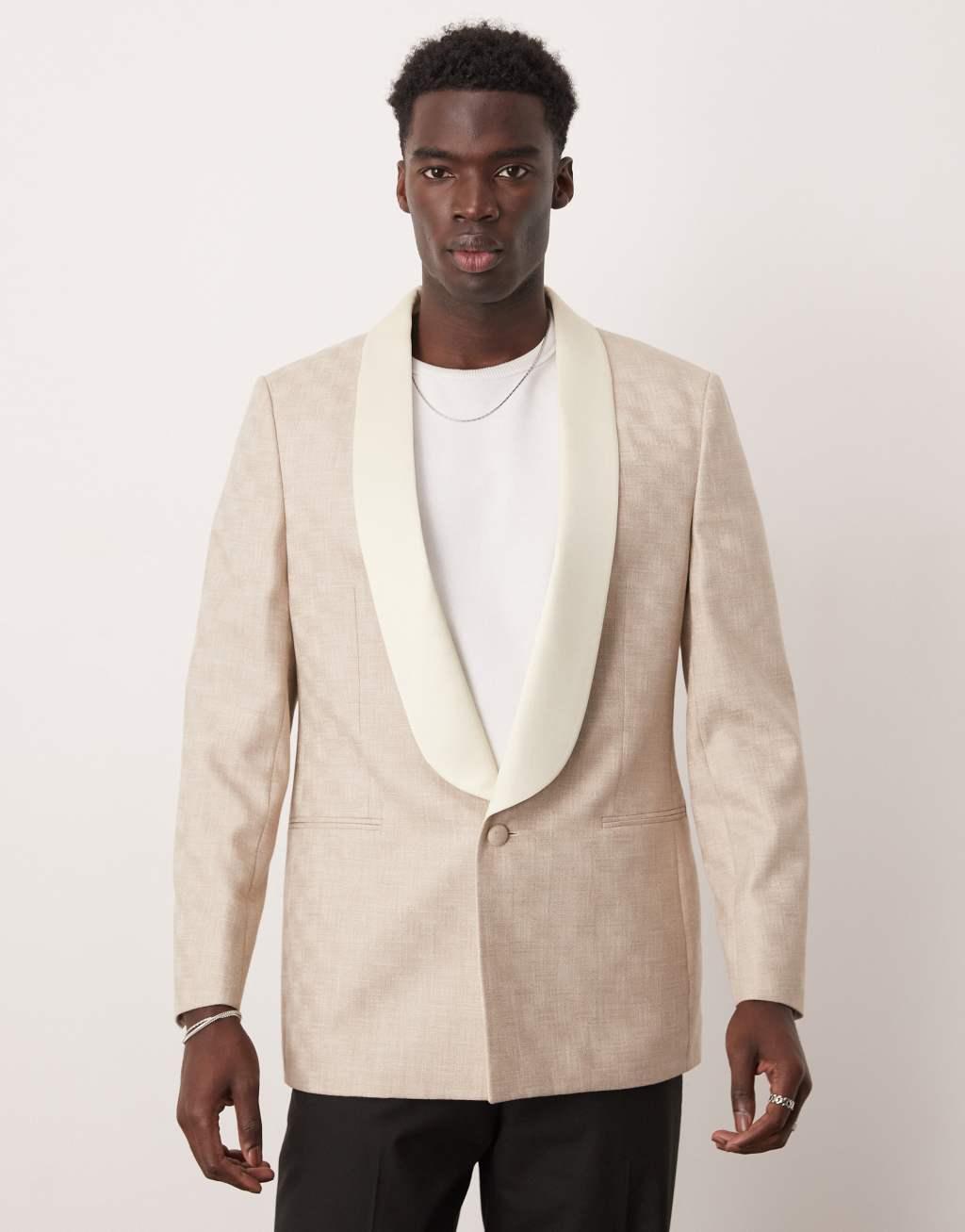 ASOS DESIGN regular tuxedo blazer in stone jacquard Product Image