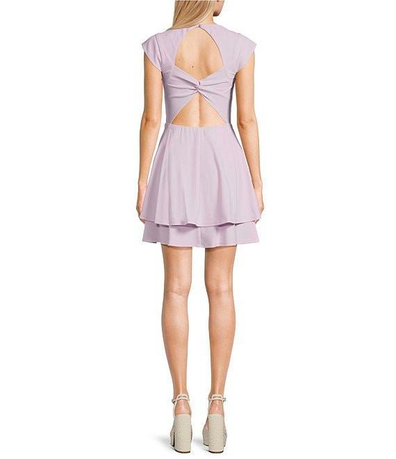 Next Up Cap Sleeve Sweetheart Neck Double Tier Skirt Dress Product Image