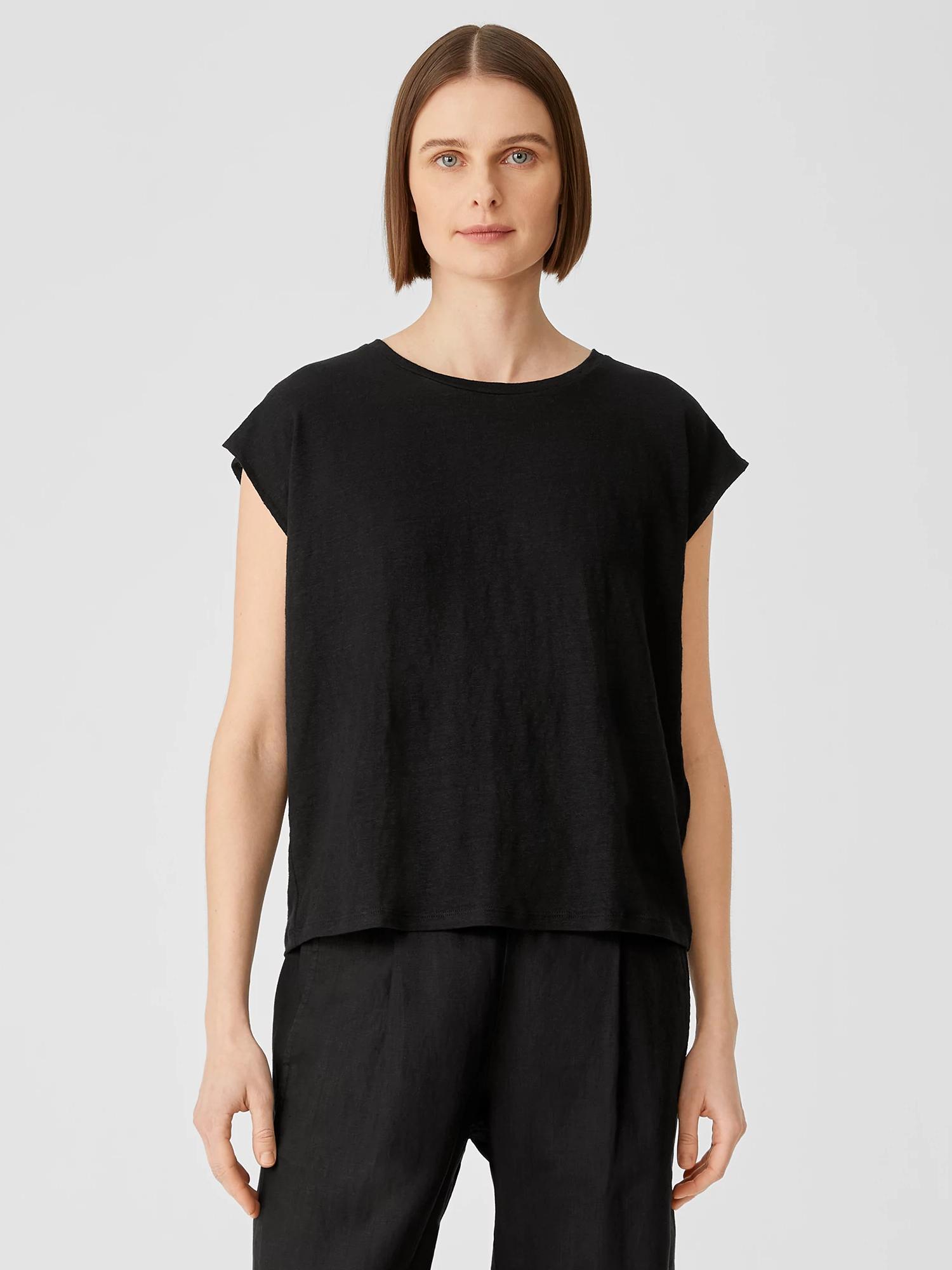 EILEEN FISHER Organic Linen Jersey Shirred-Back Topfemale Product Image