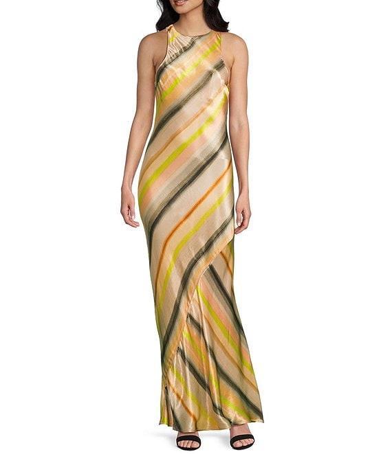 TOPSHOP Satin Stripe High Neck Sleeveless Maxi Dress Product Image