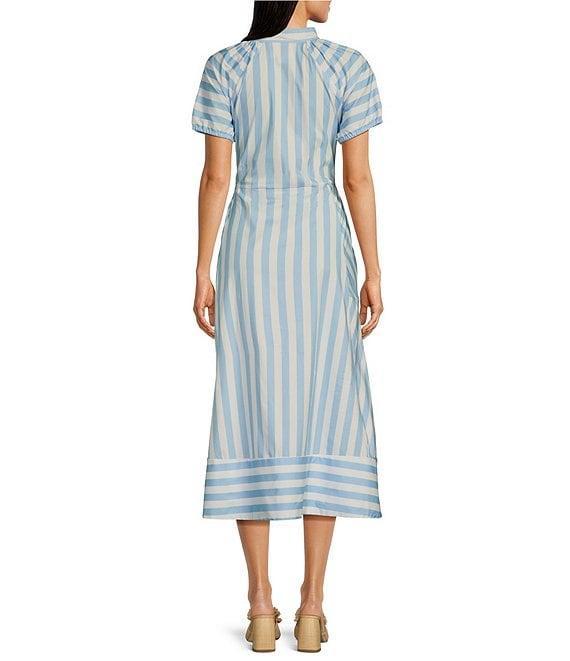 SAIL to SABLE x Style Charade Stripe Button Down Collar Short Sleeve Tie Front Midi Dress Product Image