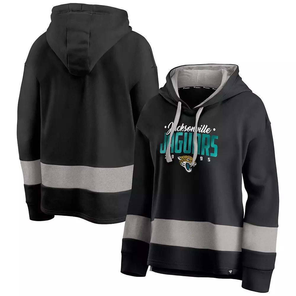 Women's Fanatics Black/Gray Jacksonville Jaguars Huddle Up Fundamental Fleece Color Block Pullover Hoodie, Size: 3XL Product Image