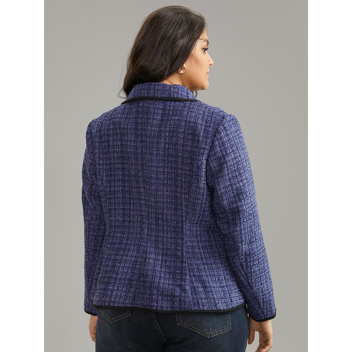 Plus Size Tweed Suit Collar Button Up Flap Pocket Blazer Women Indigo Elegant Lined Ladies Everyday Winter Coats BloomChic 10/M Product Image