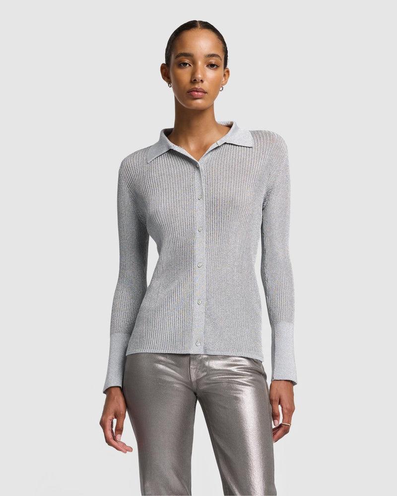 Metallic Long Sleeve Cardigan Product Image