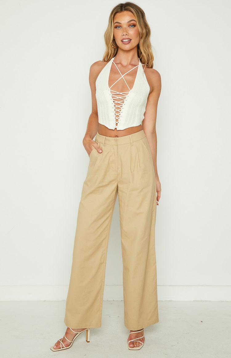 Summer Days Beige Linen Blend Pants Product Image