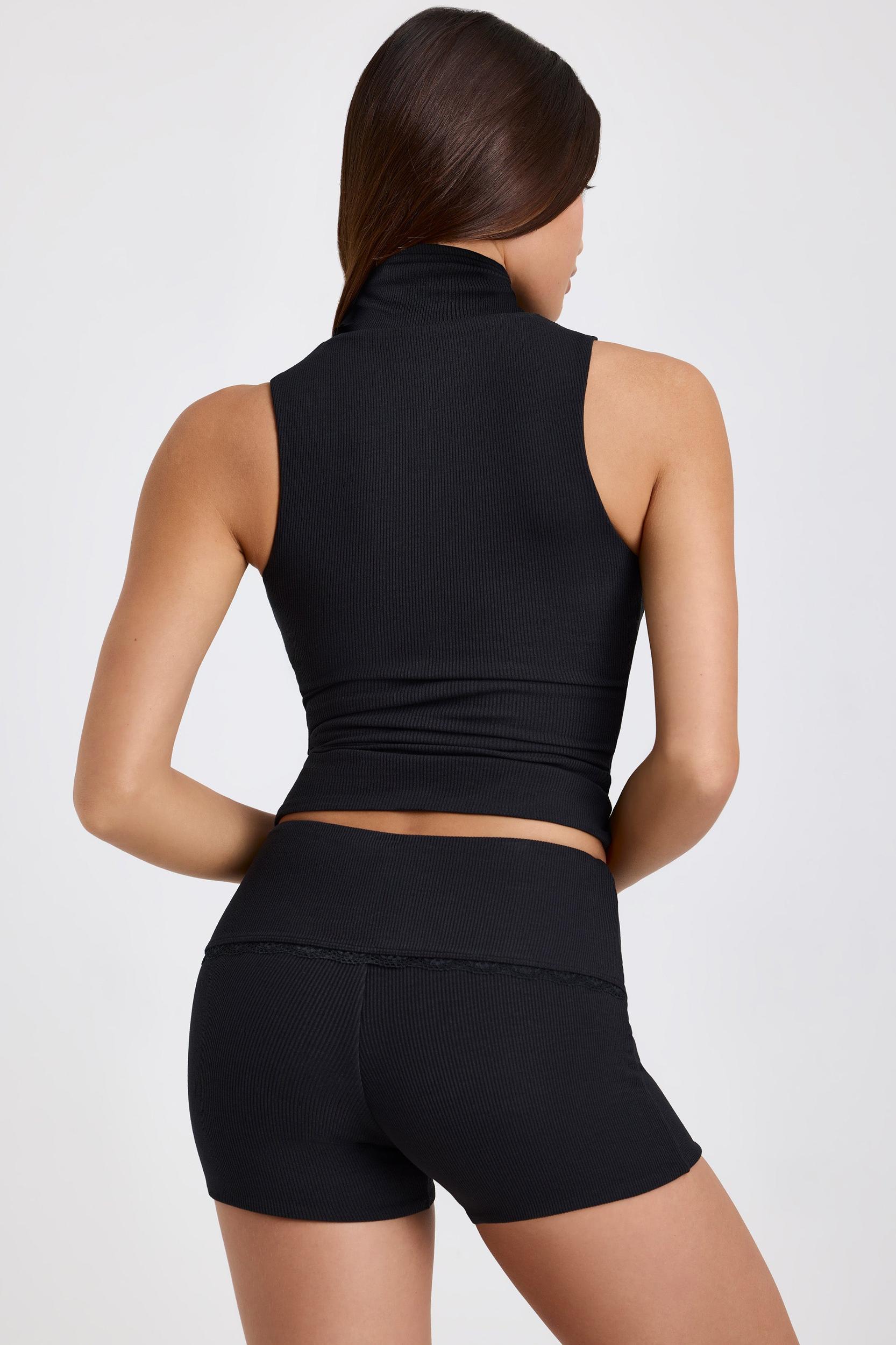 Ribbed Modal Turtleneck Tank Top in Black Product Image