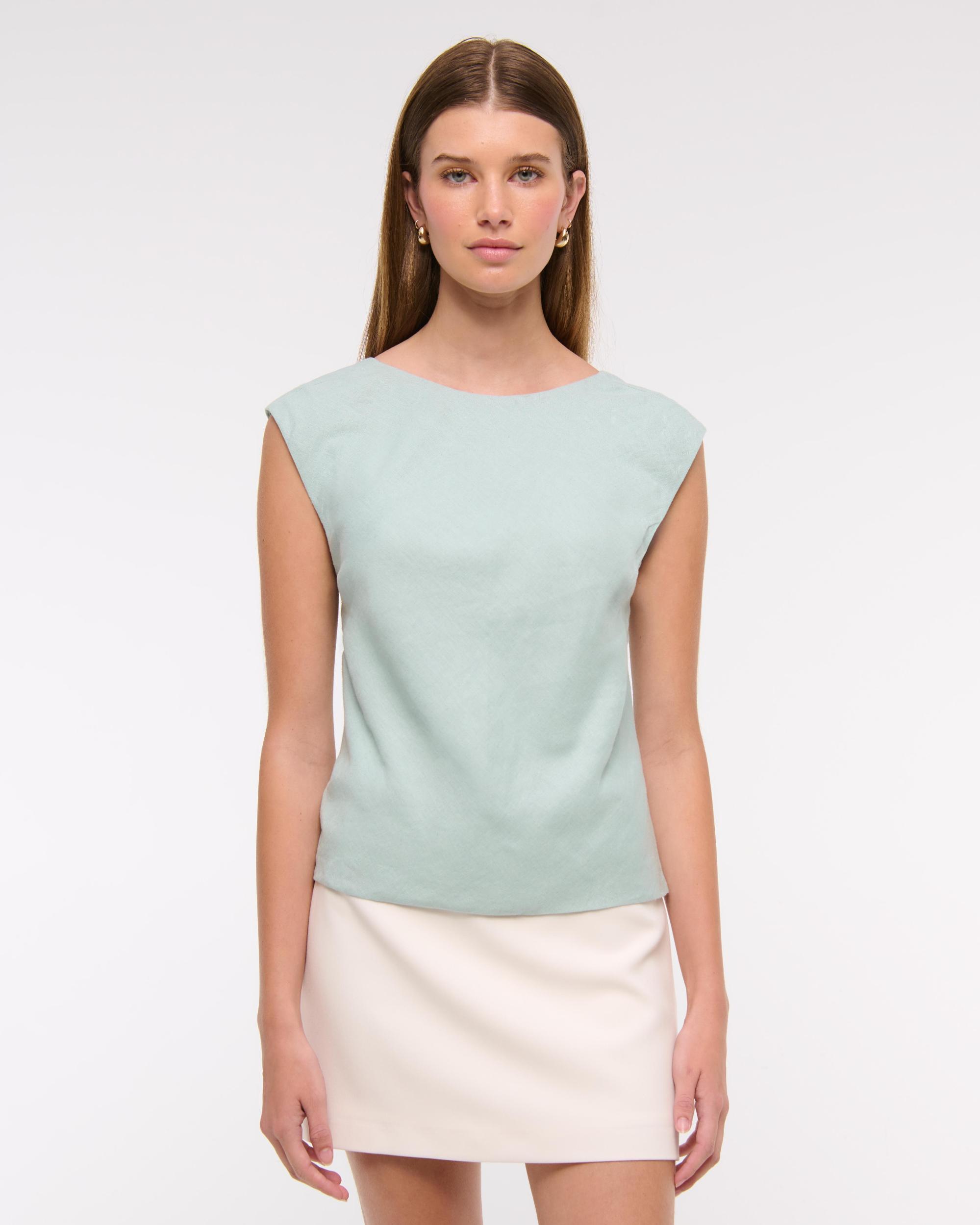 Linen-Blend Skimming Shell Top Product Image