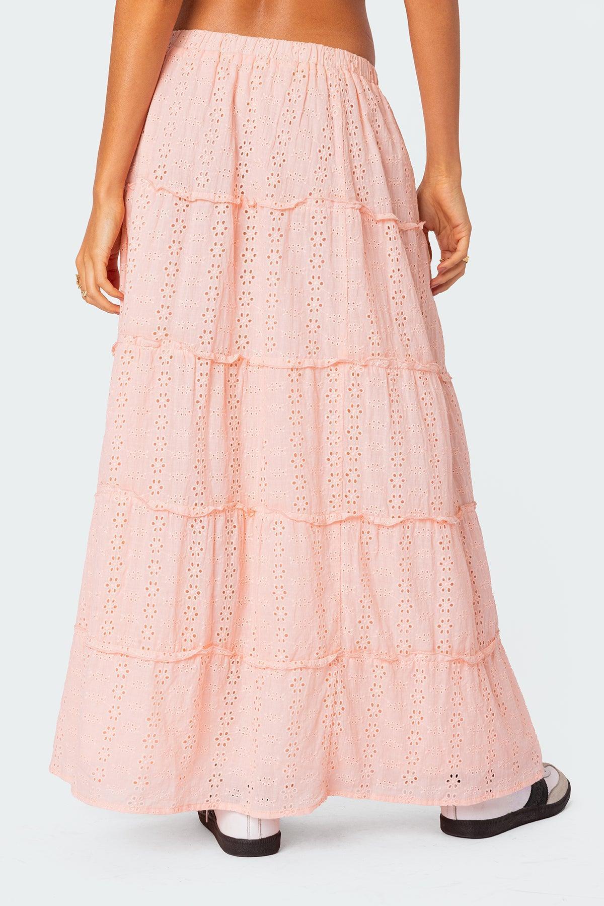 Tiered Eyelet Slitted Maxi Skirt Product Image