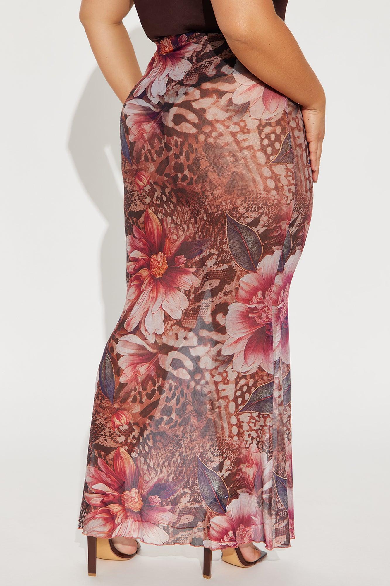 Feeling Some Type Of Way Floral Print Mesh Maxi Skirt - Brown/combo Product Image