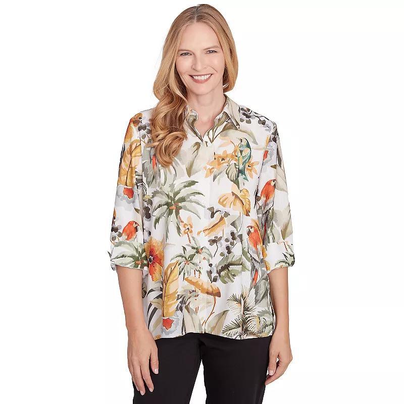 Petite Alfred Dunner Tropical Bird Button Down Shirt, Women's,  Product Image
