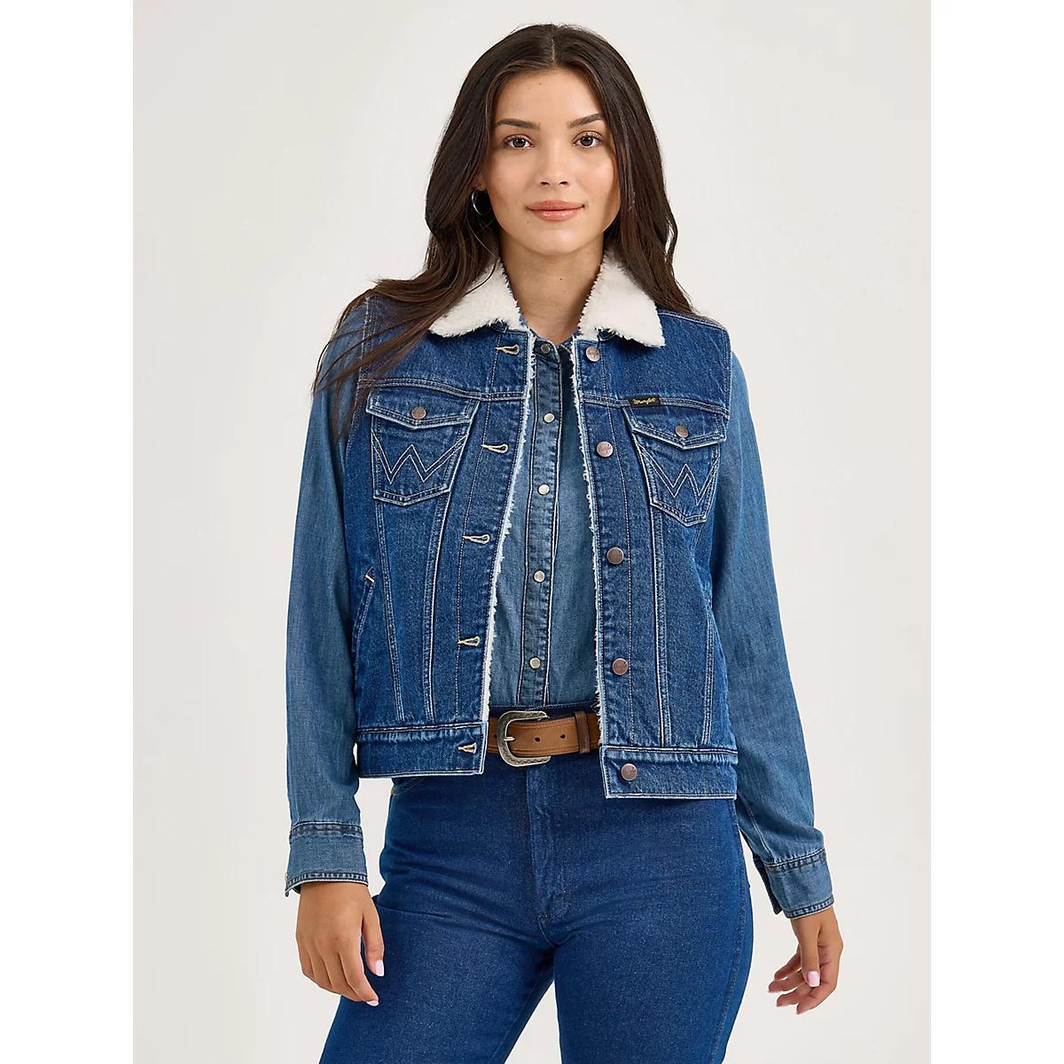 Women's Wrangler Sherpa Lined Denim Vest in Mid Product Image
