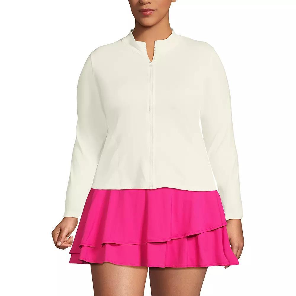 Plus Size Lands' End Cooling Zip Front Long Sleeve Rashguard, Women's, Size: 1XL, Egret White Product Image