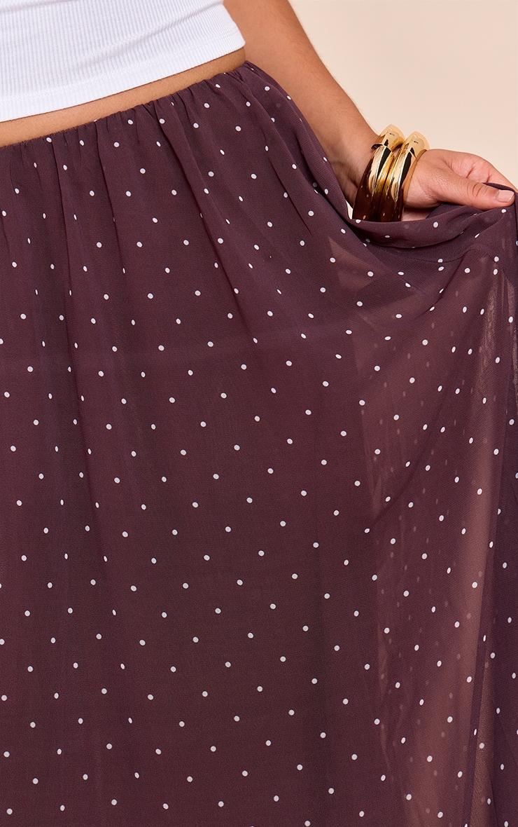 Brown Polka Dot Chiffon Maxi Skirt Product Image