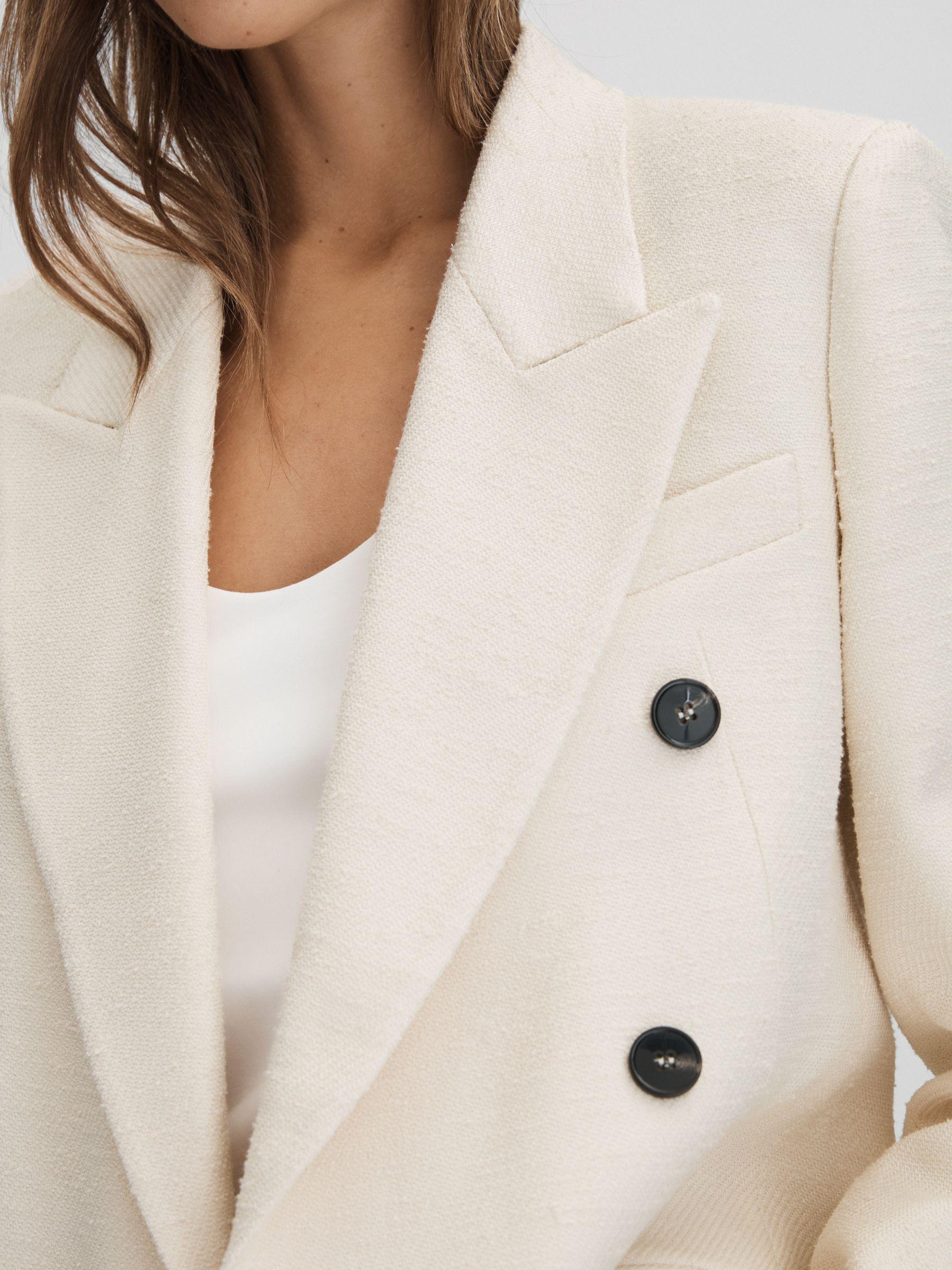 Textured Double Breasted Blazer in White Product Image