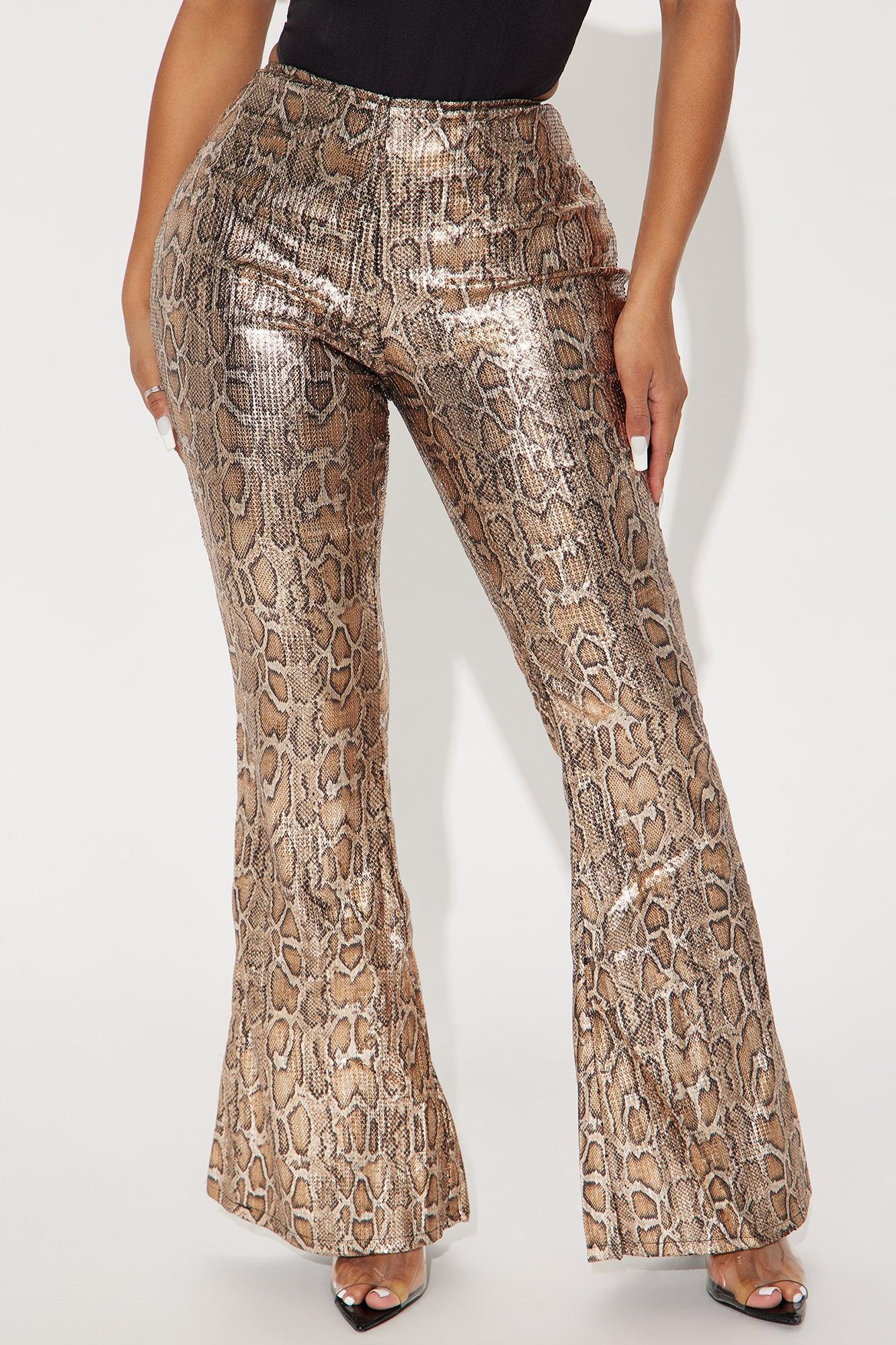 Hard To Get Leopard Sequin Flare Pant - Taupe/combo Product Image