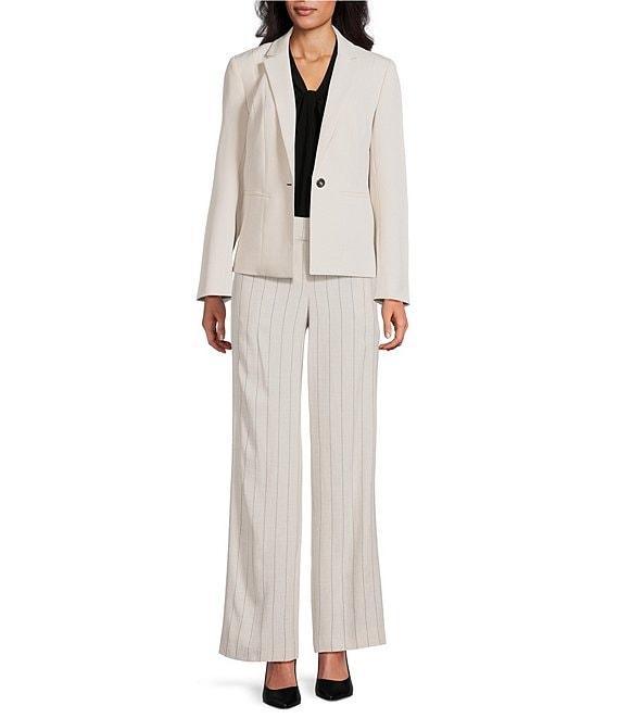 Kasper Pinstripe Fly Front Wide Leg Pants Product Image
