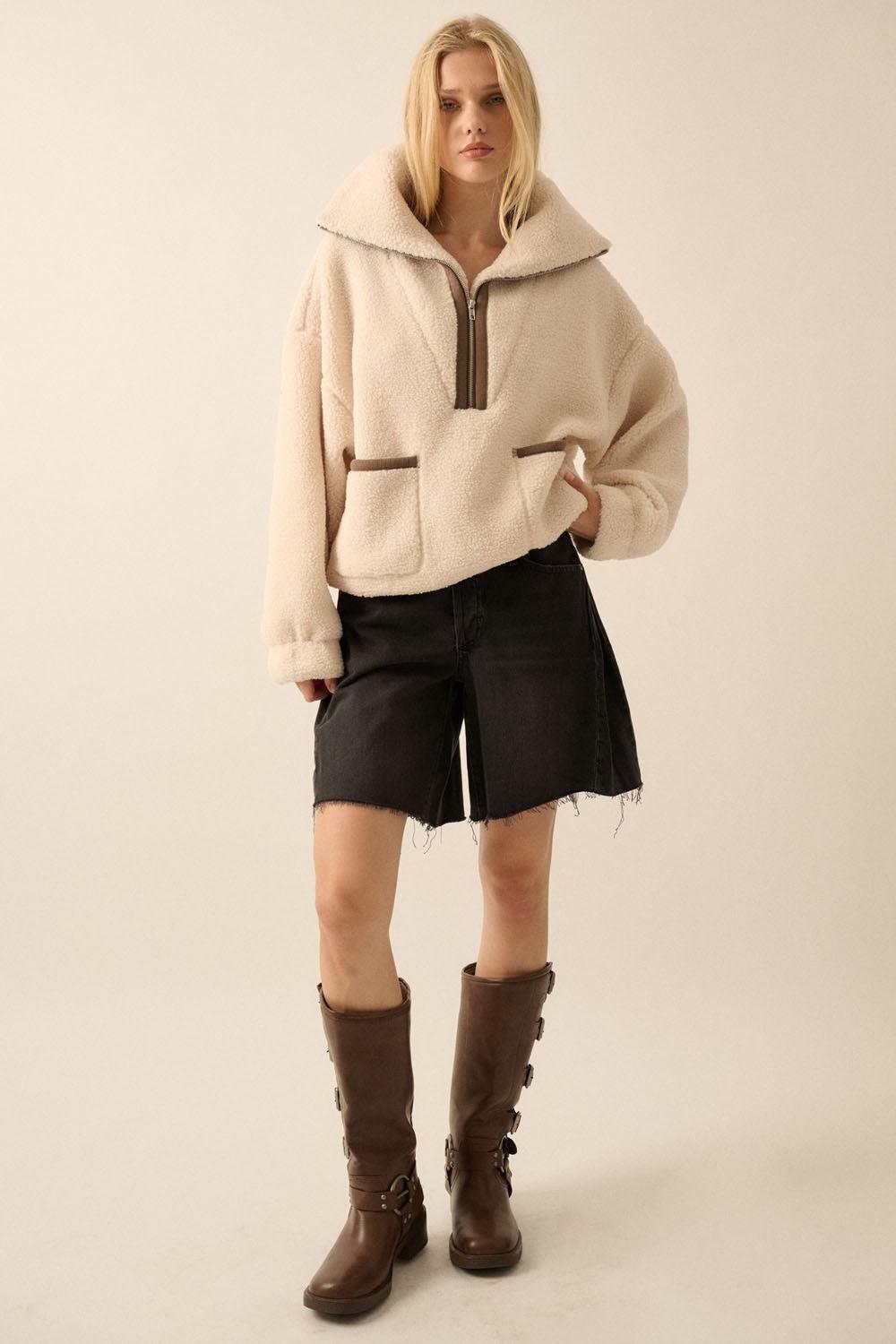 Oversized Sherpa Half Zip Pullover Jacket Product Image