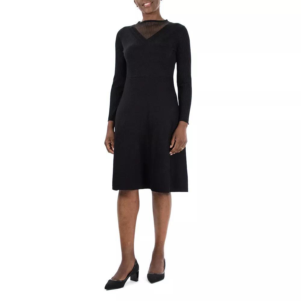 Women's Nina Leonard Mockneck Long Sleeve Sweater Dress, Size: Small, Black Product Image