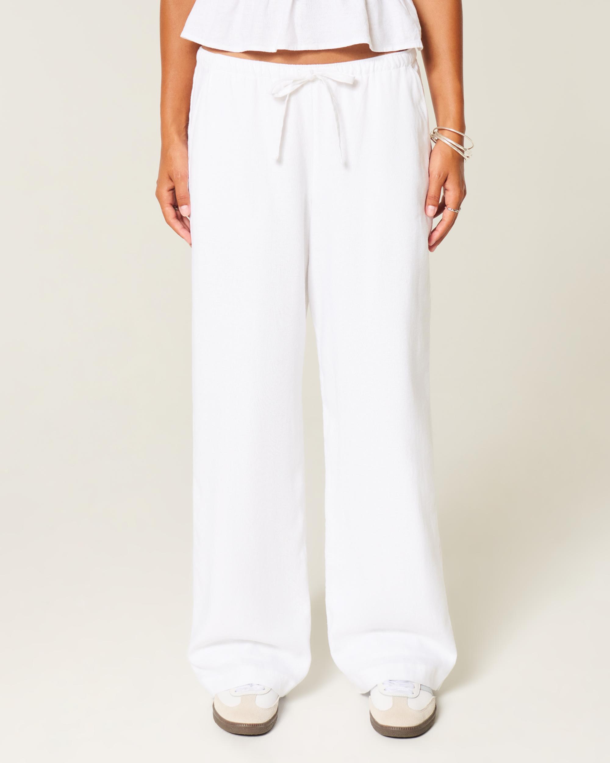 Linen-Blend Pull-On Baggy Pants Product Image