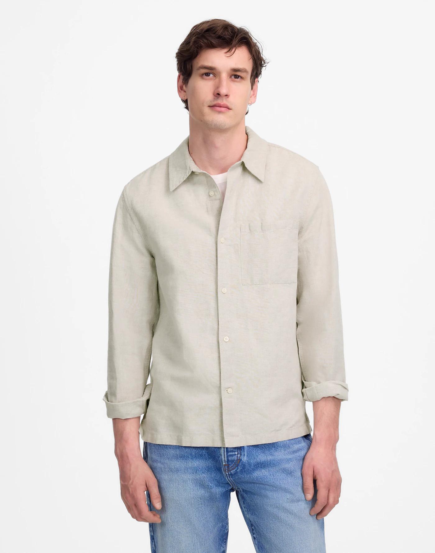 Button-Up Shirt in Cotton-Linen Blend Product Image