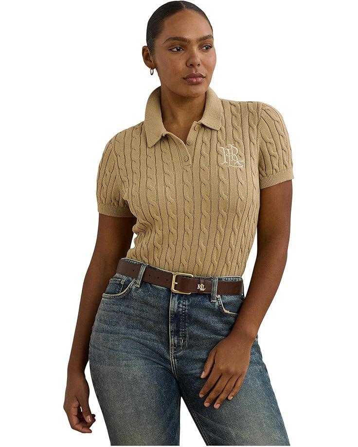 Cable-Knit Cotton Polo Sweater Product Image