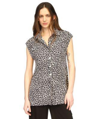 Michael Michael Kors Womens Cheetah-Print Snap-Front Utility Top Product Image