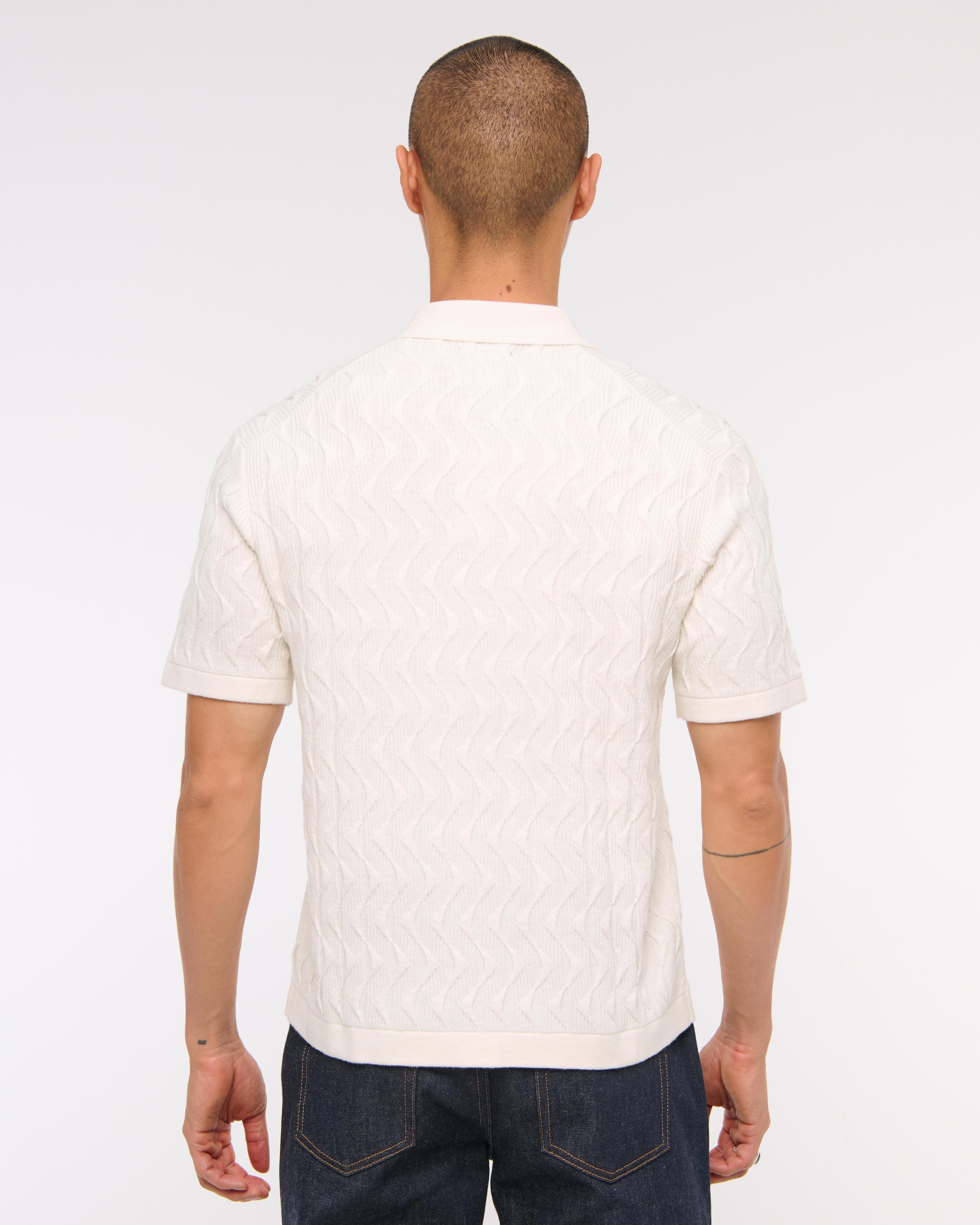 Geometric Stitch Button-Through Sweater Polo Product Image