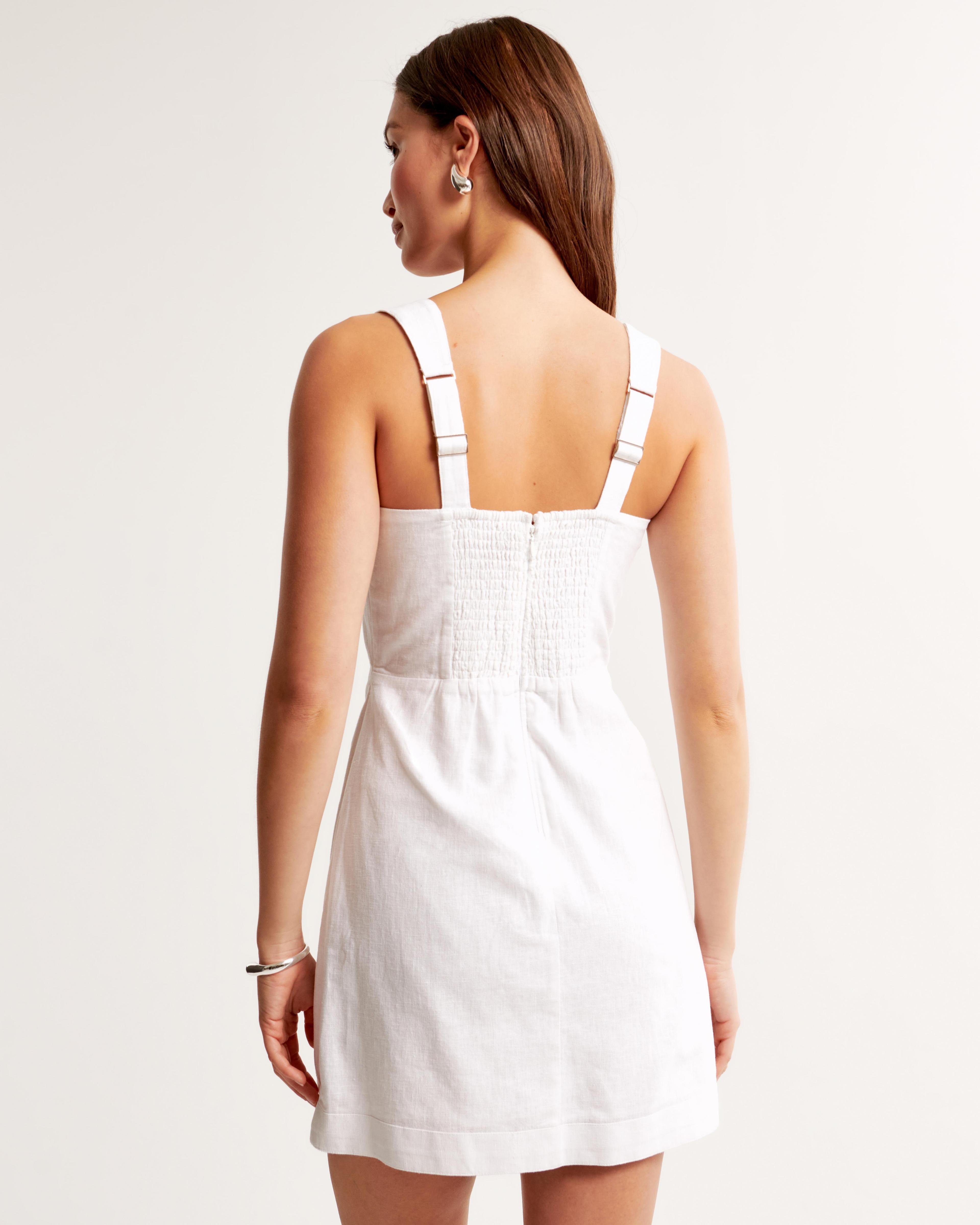 Linen-Blend Wide Strap Mini Dress Product Image