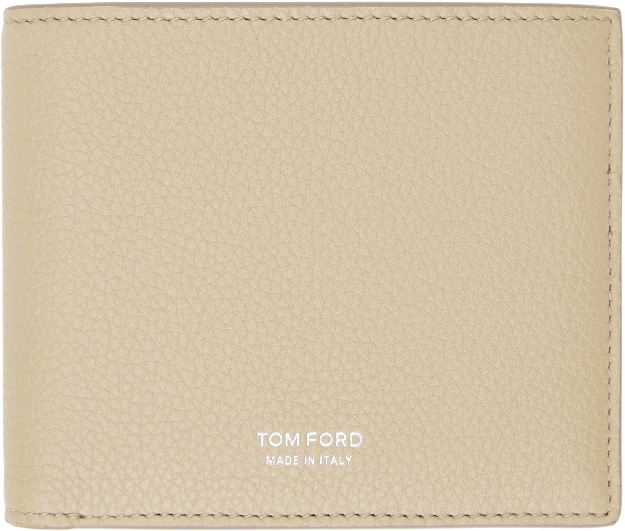 TOM FORD Beige Grain Leather Classic Bifold Wallet In Brown Product Image