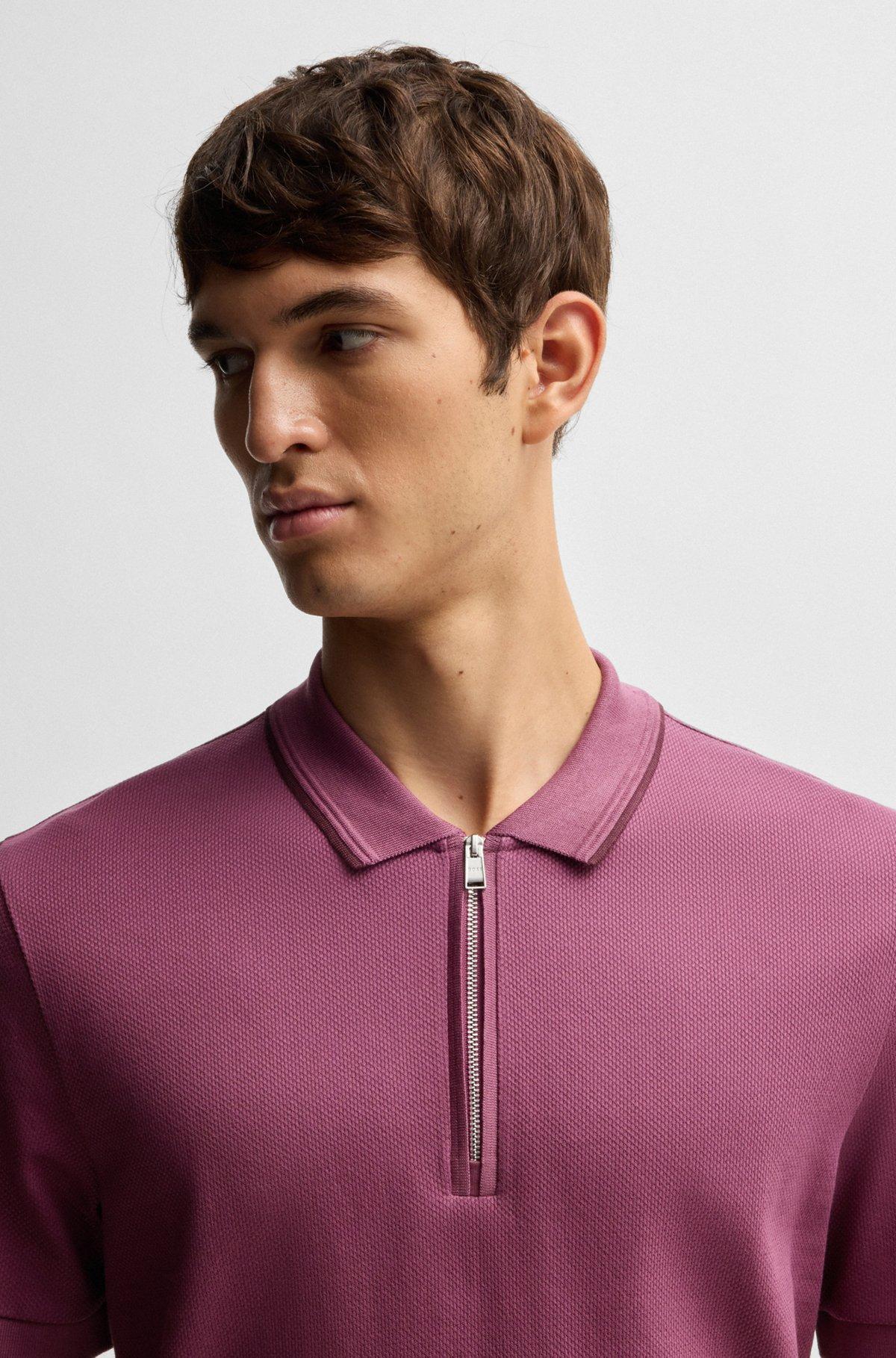 Structured-cotton polo shirt with zip placket Product Image