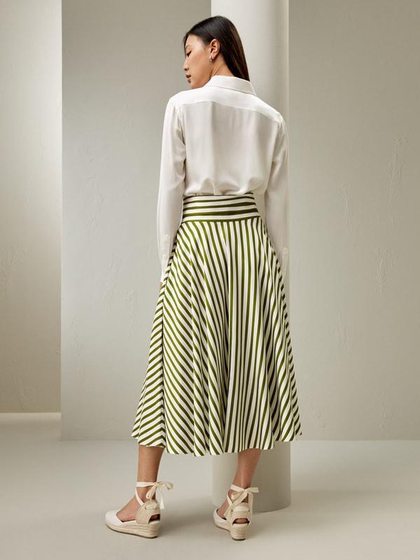 Silk Striped Midi Skirt Product Image