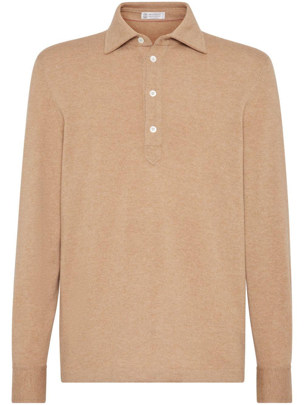 BRUNELLO CUCINELLI Cashmere Knit Polo In Neutrals Product Image