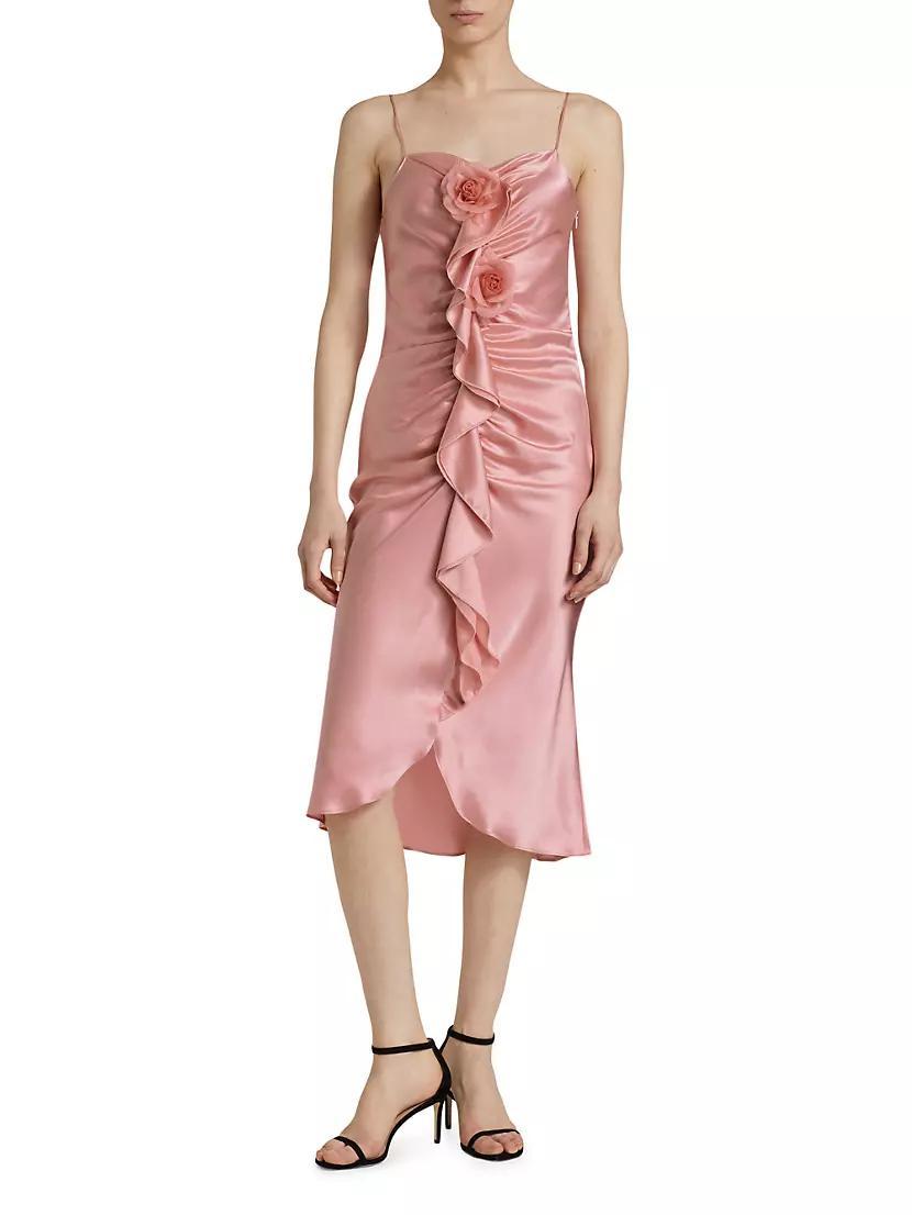 Ruched Silk Satin Midi-Dress Product Image