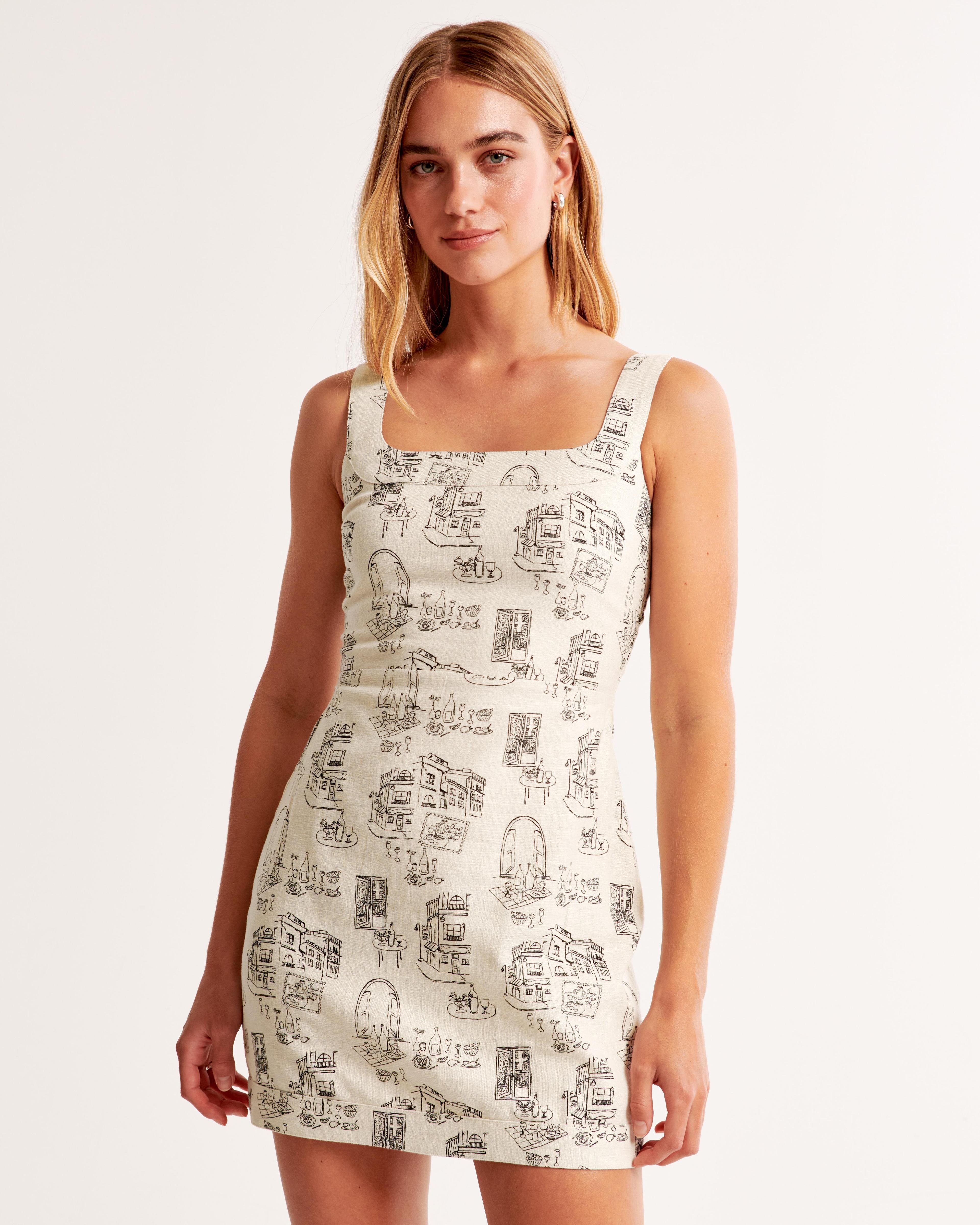 Linen-Blend Wide Strap Mini Dress Product Image