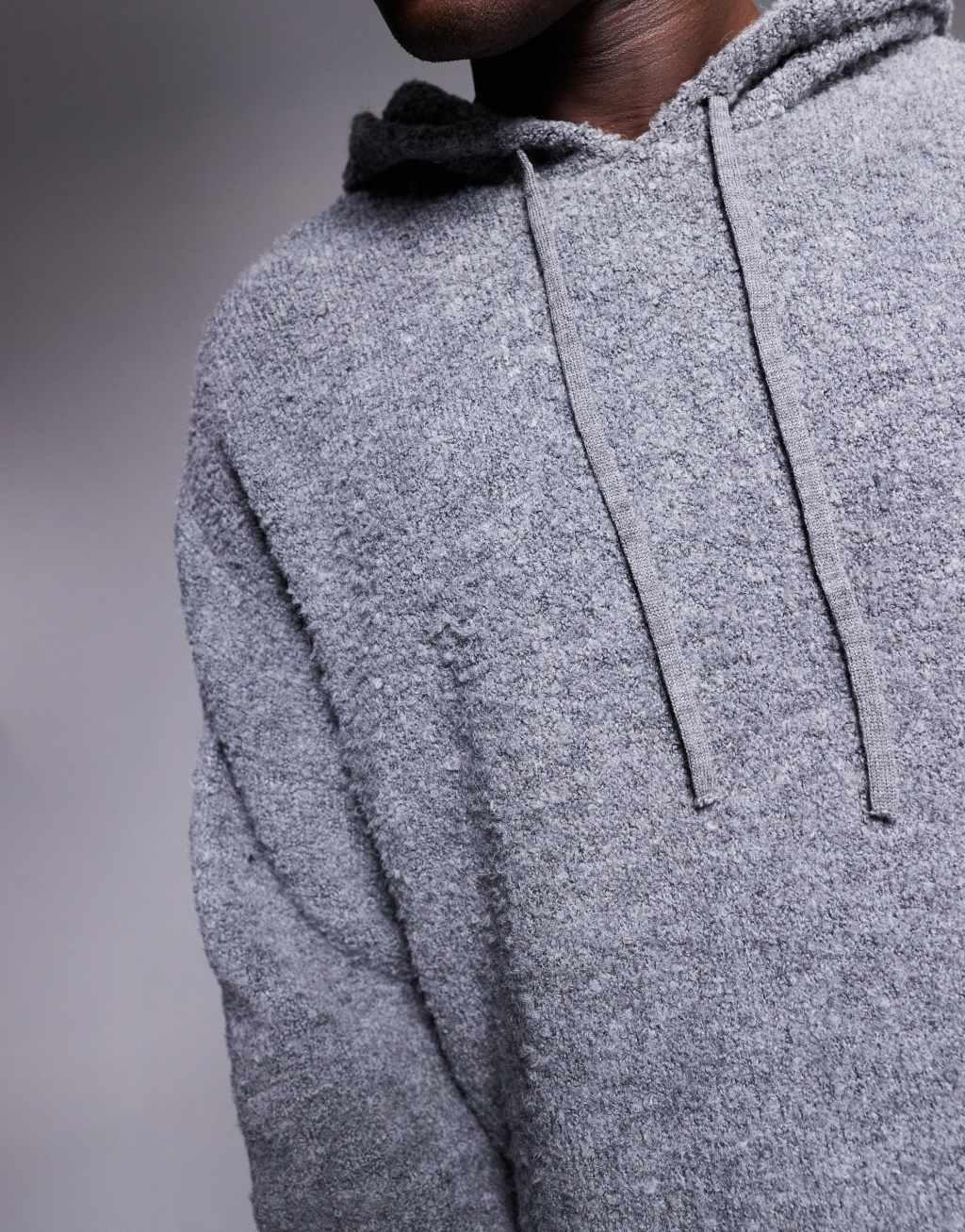 ASOS DESIGN oversized boxy fit knit textured hoodie in stone Product Image