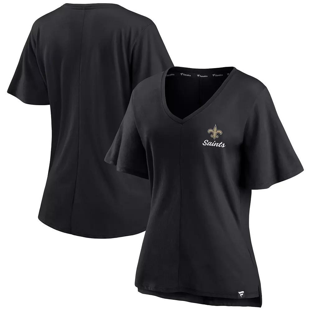 Women's Fanatics Branded Black New Orleans Saints Southpaw Flutter V-Neck T-Shirt,  Product Image