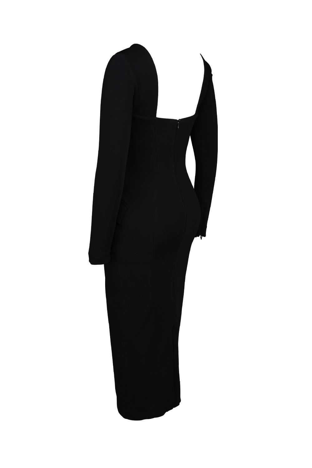 Ella Black Stretch Crepe Long Sleeve Midi Dress Product Image