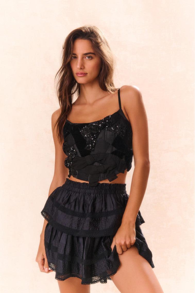 Woodley Bow Bustier Top - BLACK Product Image