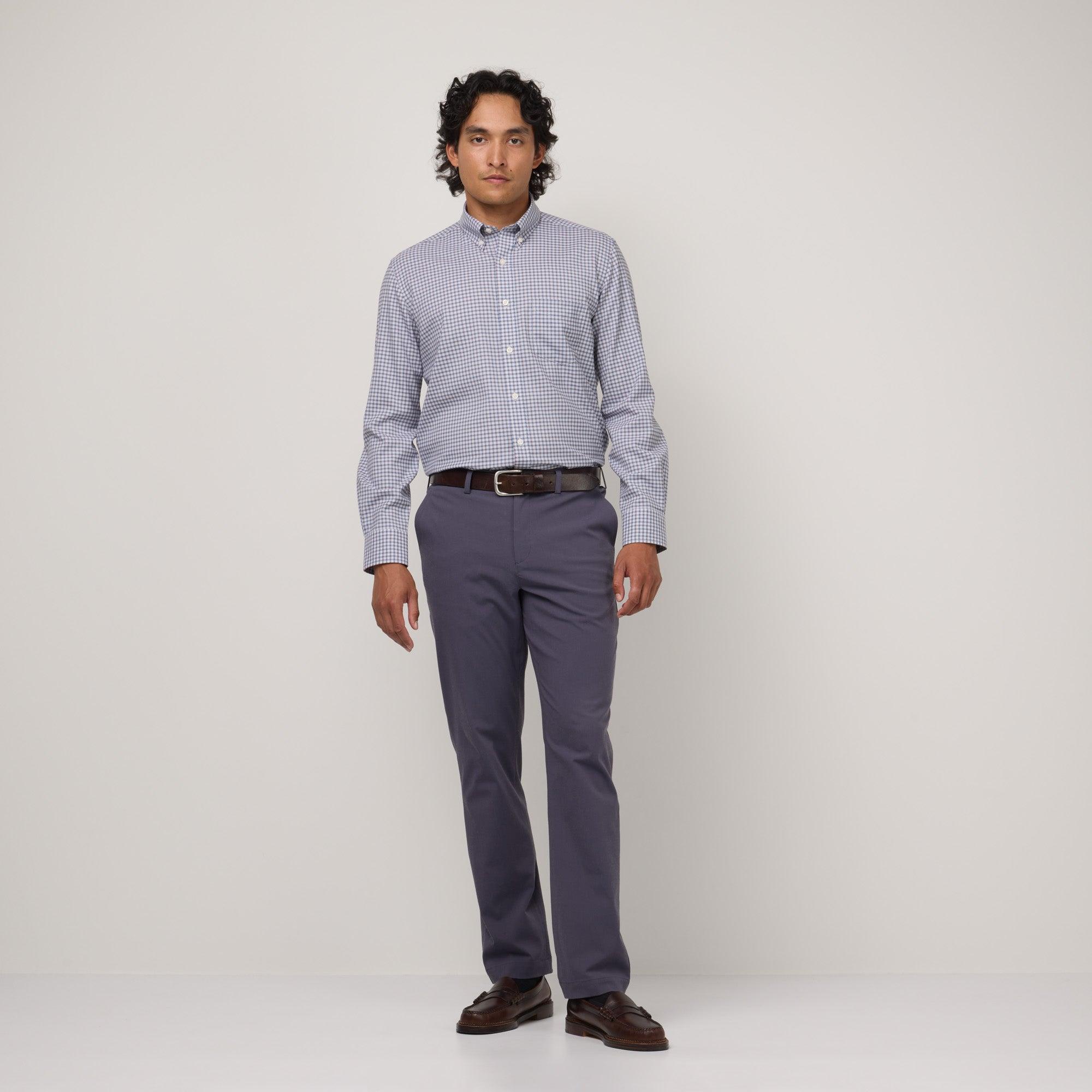Merino Wool Button-Down Shirt | Navy & Ash Brown Product Image