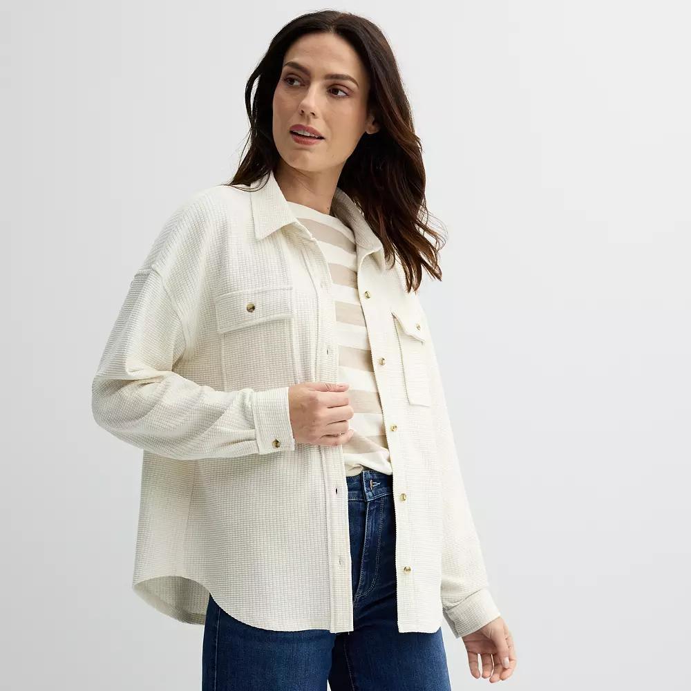 Women's Sonoma Goods For Life® Waffle Knit Shacket, Size: Large, Barric Beige Product Image