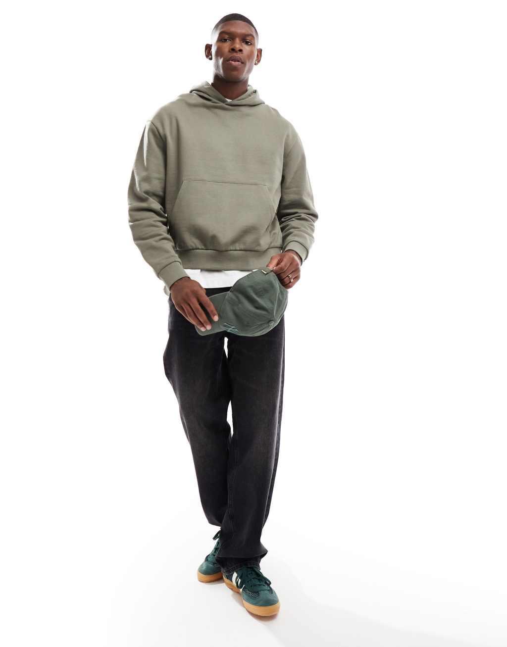 ASOS DESIGN essential boxy oversized hoodie in khaki Product Image