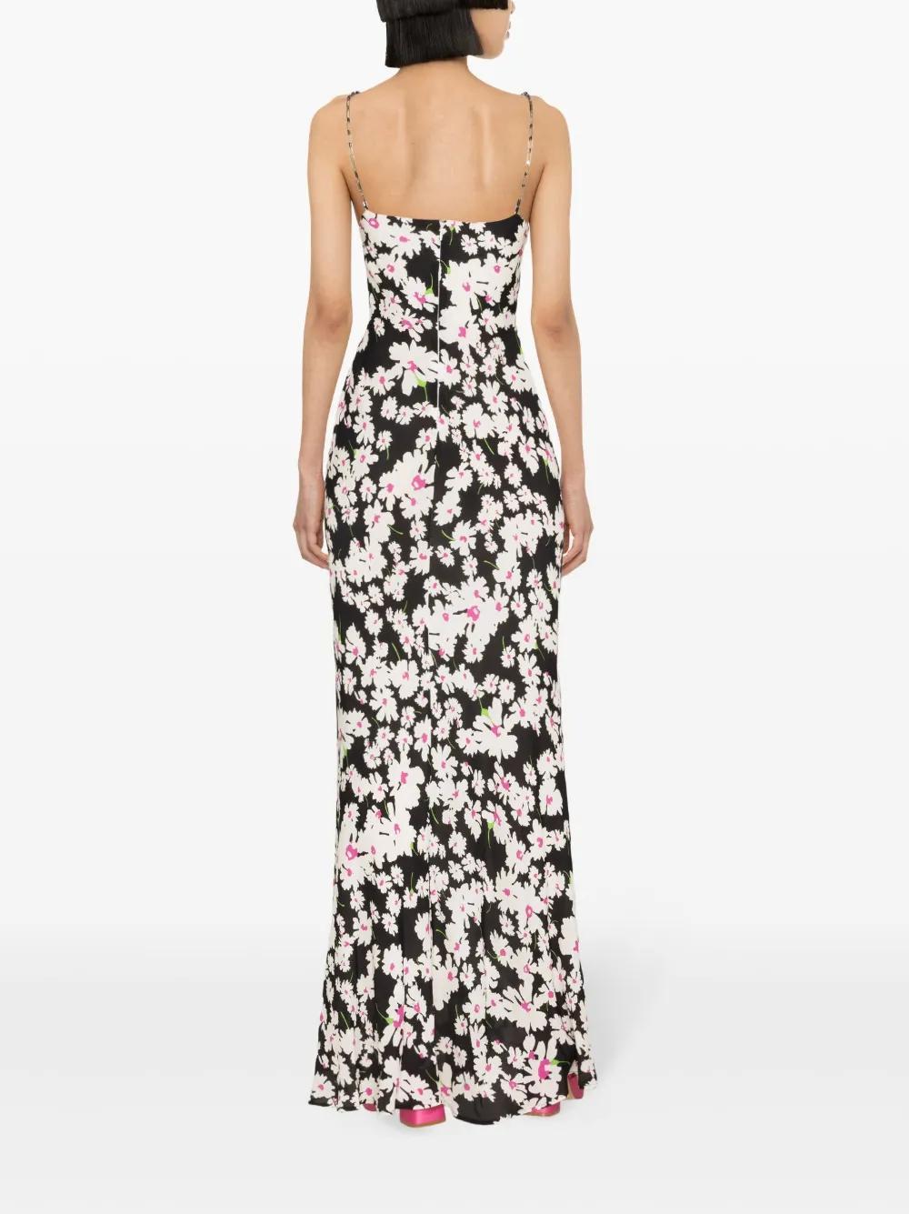 MSGM Floral-print Crepe Maxi Dress In Black Product Image