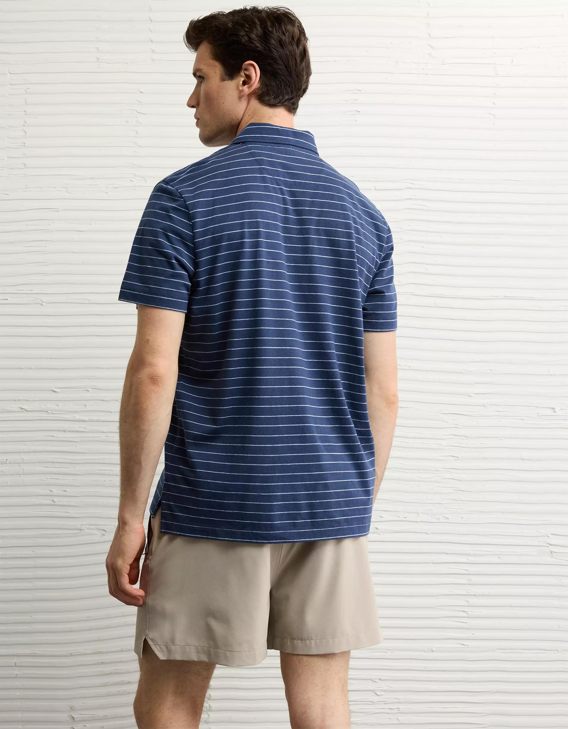 AE 24/7 Club Logo Striped Polo Shirt Product Image