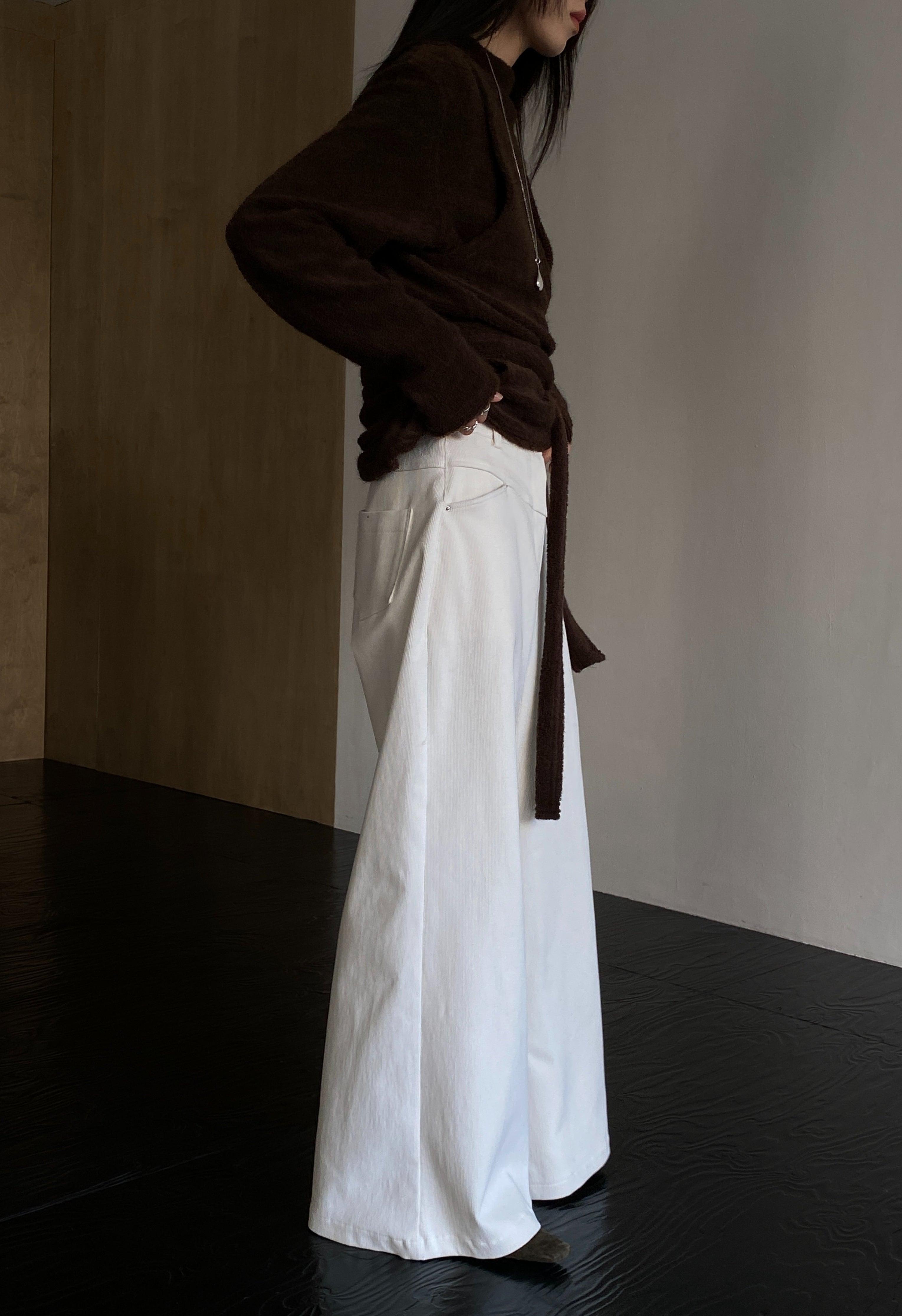 Cream Corduroy Wide leg pants Product Image