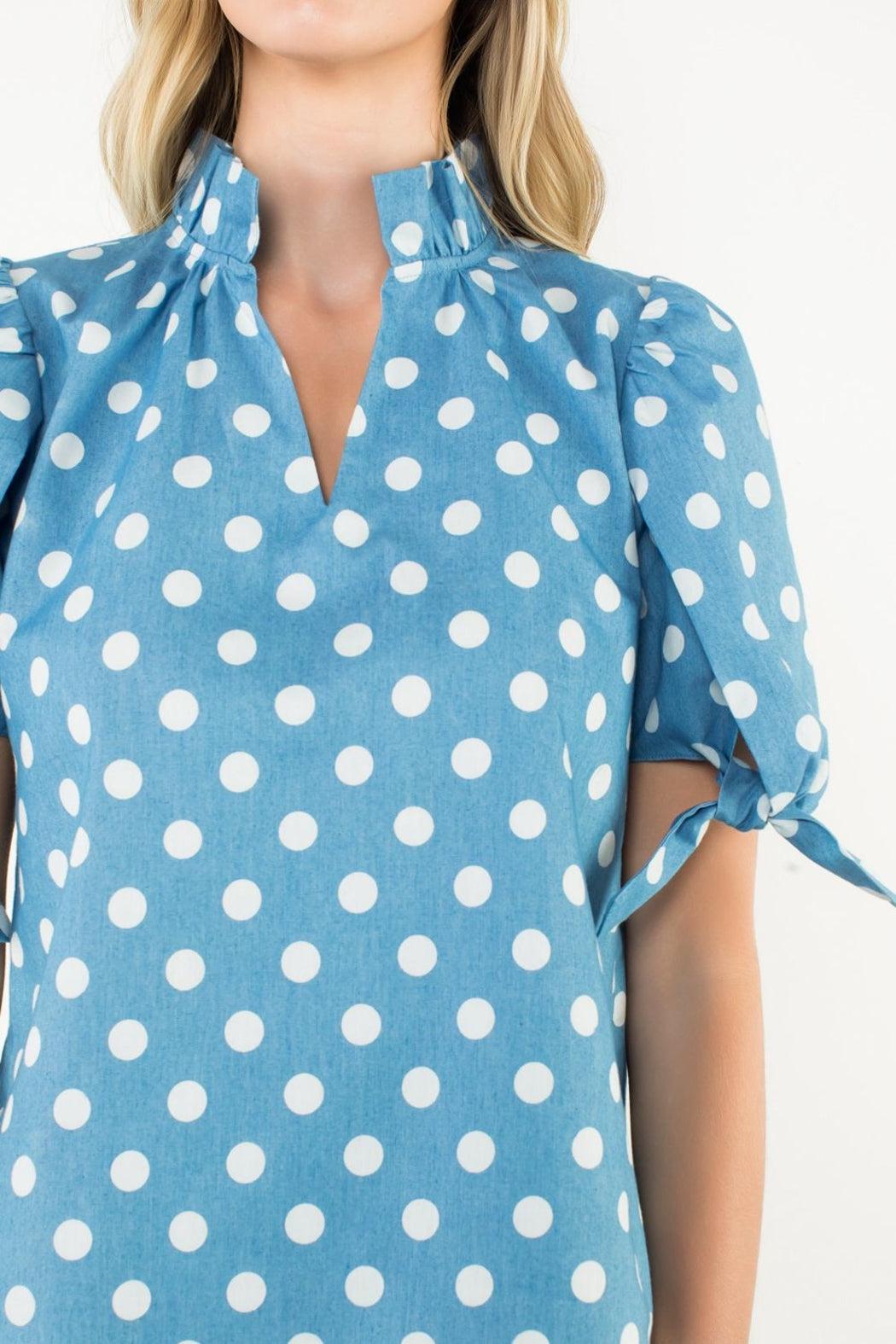 Tie Sleeve Dotted Top Product Image